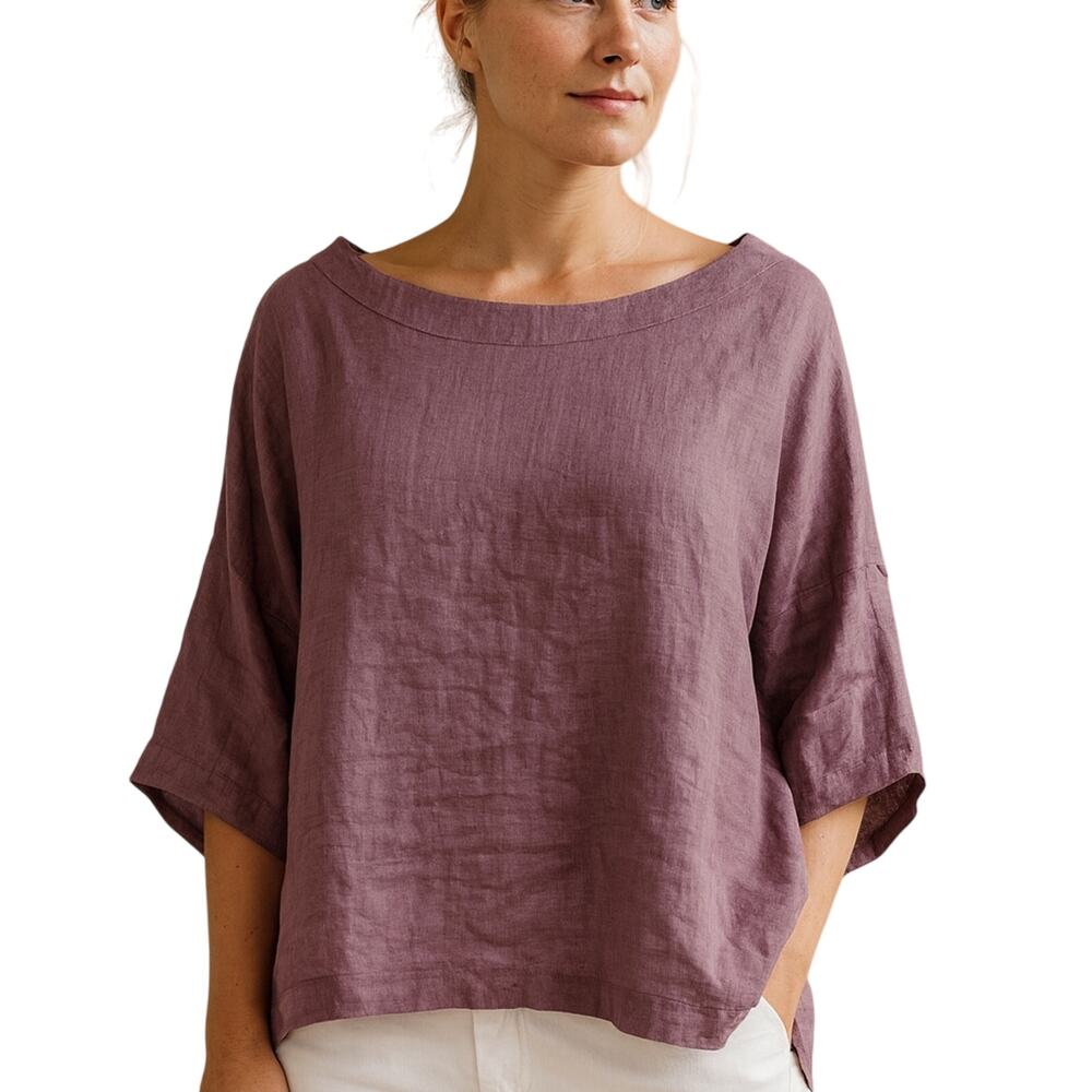 Planet Linen Oversized Purple Tunic Top One Size Boxy Minimalist Made‎ in USA